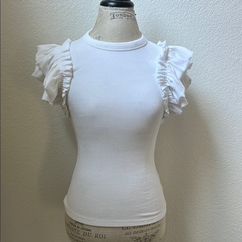 Express White Ruffle Sleeve Top